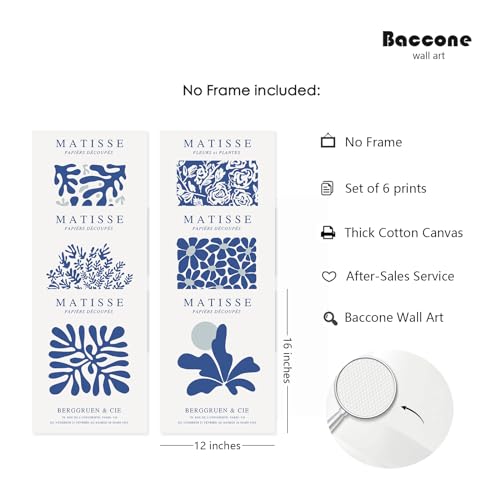 Baccone Blue Matisse Wall Art Prints Set of 6 Abstract Aesthetic Canvas Decor Trendy Henri Matisse Wall Art Poster Navy Blue Artwork Flower Market Minimalist Pictures for Room Bedroom 12x16 Inch Unframed - Image 2