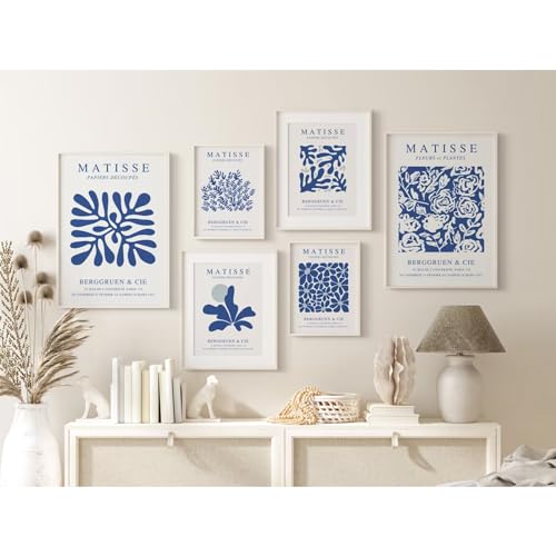 Baccone Blue Matisse Wall Art Prints Set of 6 Abstract Aesthetic Canvas Decor Trendy Henri Matisse Wall Art Poster Navy Blue Artwork Flower Market Minimalist Pictures for Room Bedroom 12x16 Inch Unframed - Image 3
