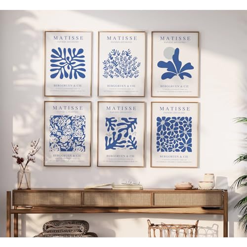 Baccone Blue Matisse Wall Art Prints Set of 6 Abstract Aesthetic Canvas Decor Trendy Henri Matisse Wall Art Poster Navy Blue Artwork Flower Market Minimalist Pictures for Room Bedroom 12x16 Inch Unframed - Image 5