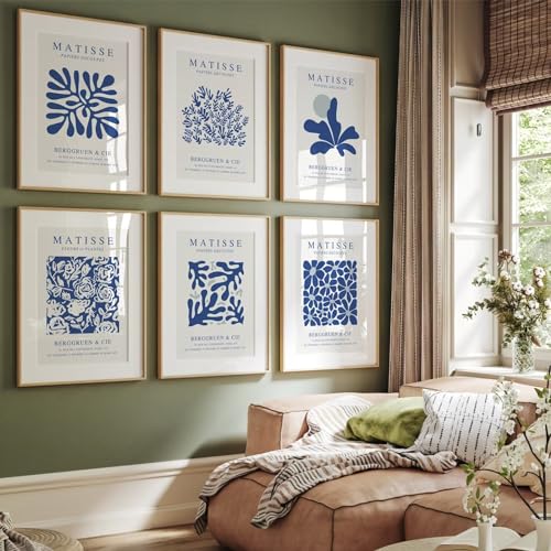 Baccone Blue Matisse Wall Art Prints Set of 6 Abstract Aesthetic Canvas Decor Trendy Henri Matisse Wall Art Poster Navy Blue Artwork Flower Market Minimalist Pictures for Room Bedroom 12x16 Inch Unframed - Image 4