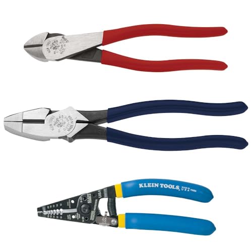 Klein Tools 80121 Stripper Plier Kit with Wire Strippers Made in USA Lineman Pliers and Diagonal Cutters 3Piece