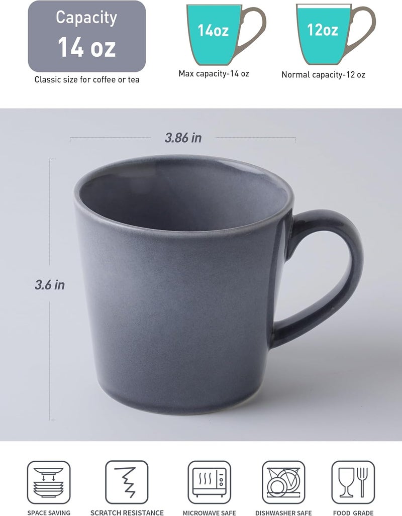 famiware Coffee Mug Set of 4 Annecy 14 oz Ceramic Reusable Cups Set with Handle Microwavable and Dishwasherable Stoneware Drinkware Set for Tea Milk Water Misty Blue - Image 2
