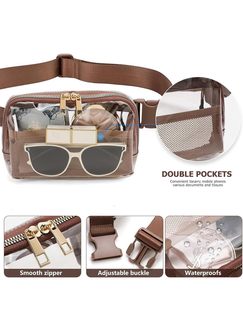 Clear Fanny Pack Belt Bag Stadium Approved for Women Men with Adjustable Strap Water-resistant Waist bag Clear Purse for Travel Workout Running Hiking(Brown) - Image 5