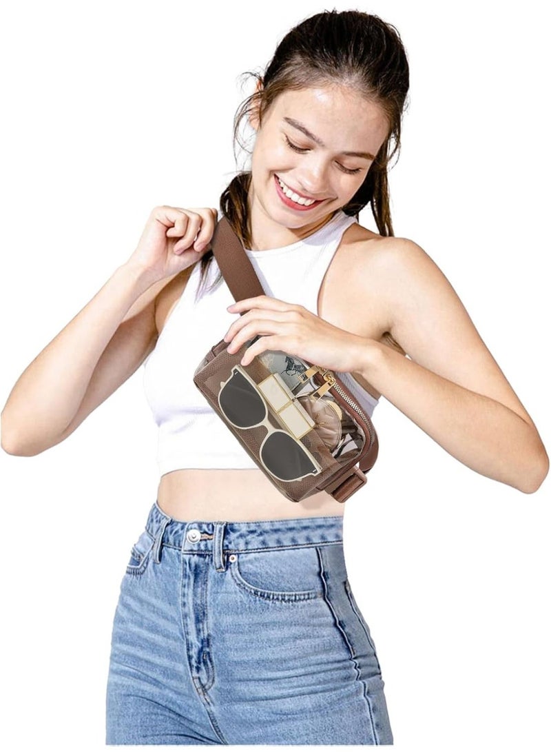 Clear Fanny Pack Belt Bag Stadium Approved for Women Men with Adjustable Strap Water-resistant Waist bag Clear Purse for Travel Workout Running Hiking(Brown) - Image 3
