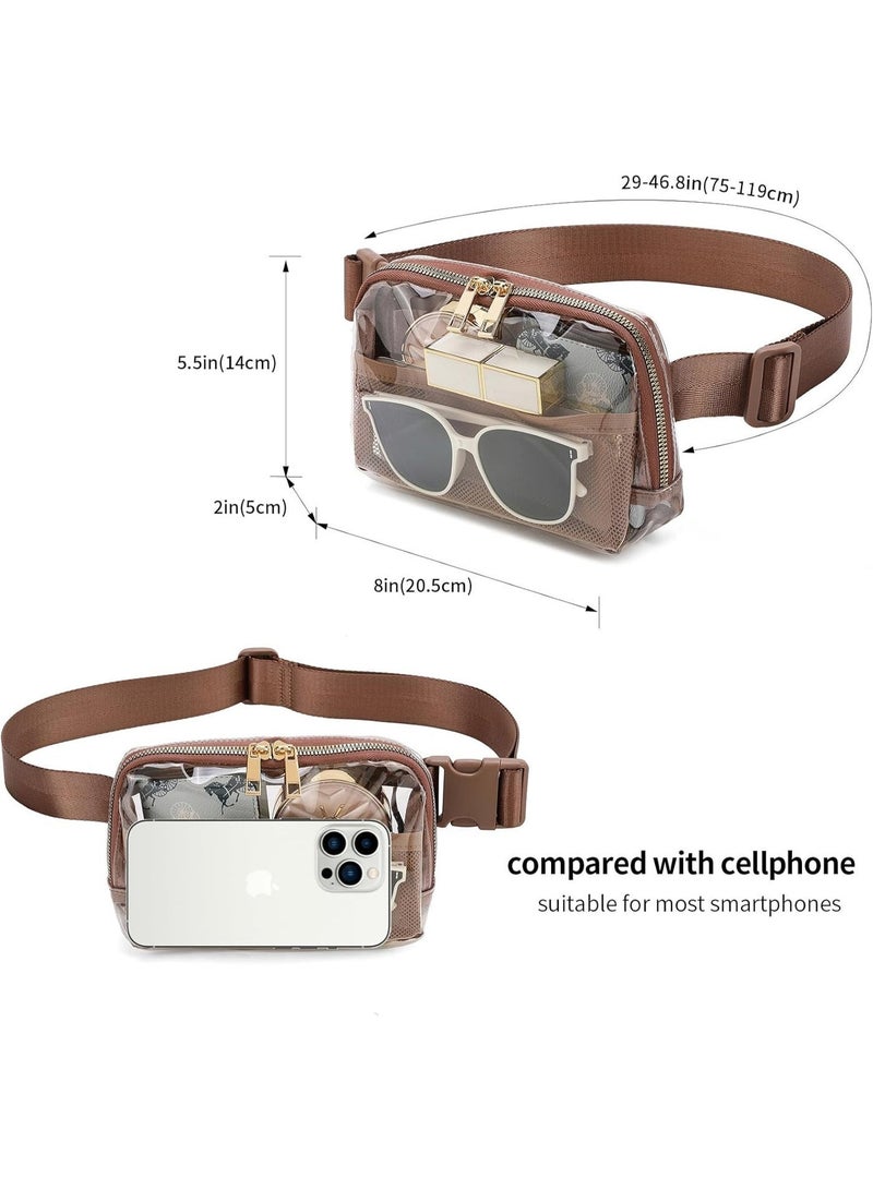 Clear Fanny Pack Belt Bag Stadium Approved for Women Men with Adjustable Strap Water-resistant Waist bag Clear Purse for Travel Workout Running Hiking(Brown) - Image 4
