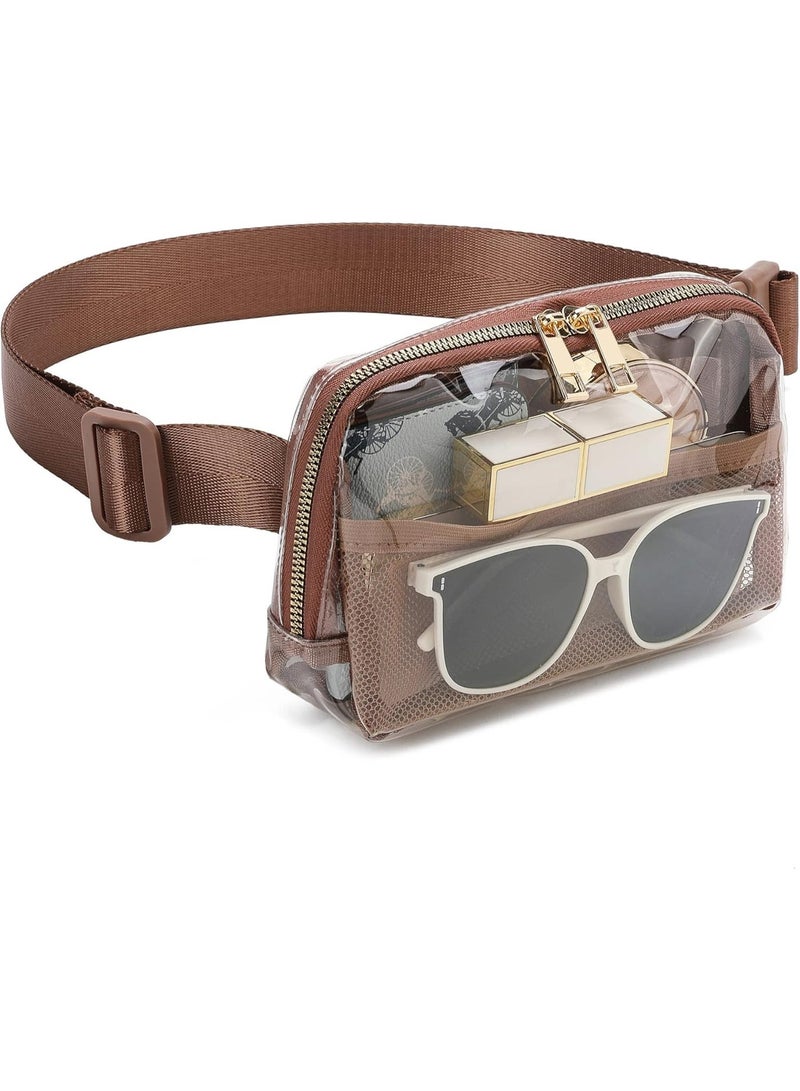 Clear Fanny Pack Belt Bag Stadium Approved for Women Men with Adjustable Strap Water-resistant Waist bag Clear Purse for Travel Workout Running Hiking(Brown) - Image 2