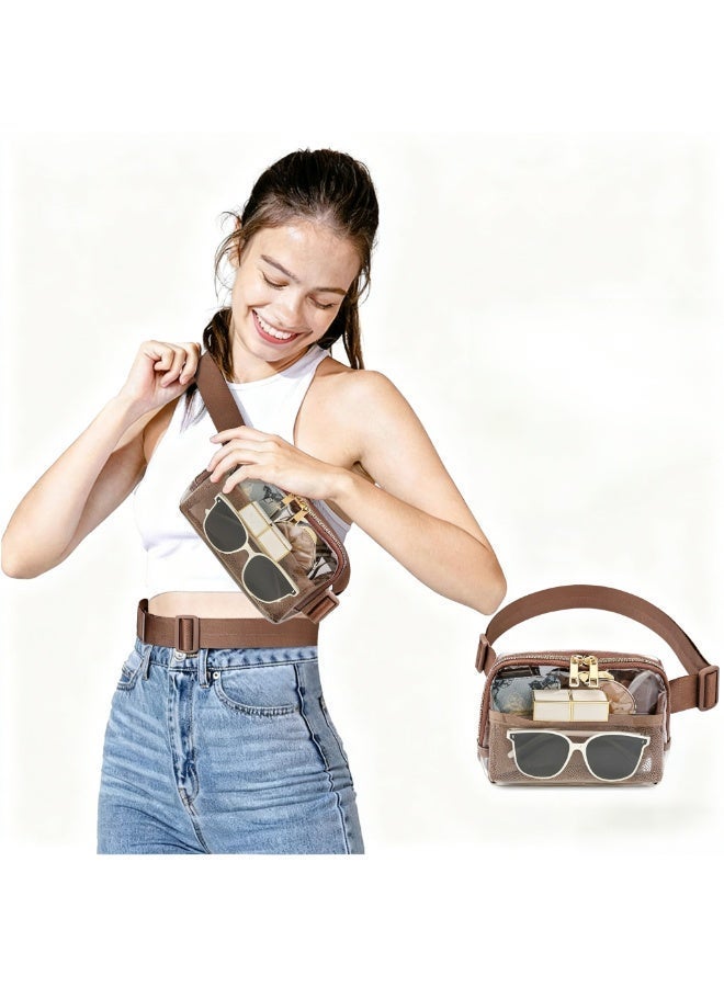 Clear Fanny Pack Belt Bag Stadium Approved for Women Men with Adjustable Strap Water-resistant Waist bag Clear Purse for Travel Workout Running Hiking(Brown) - Image 1