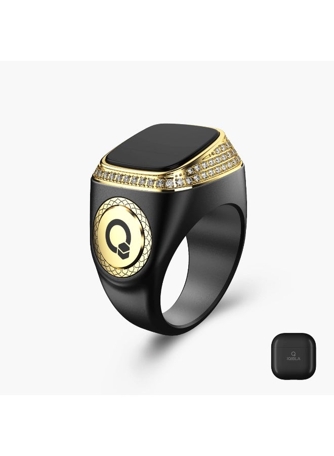 iQIBLA Zikr M02 Premium Smart Ring with 99 Zirconia Stones - Digital Tasbih Counter Ring with Bluetooth Connectivity, Islamic Prayer Tracker for Men & Women