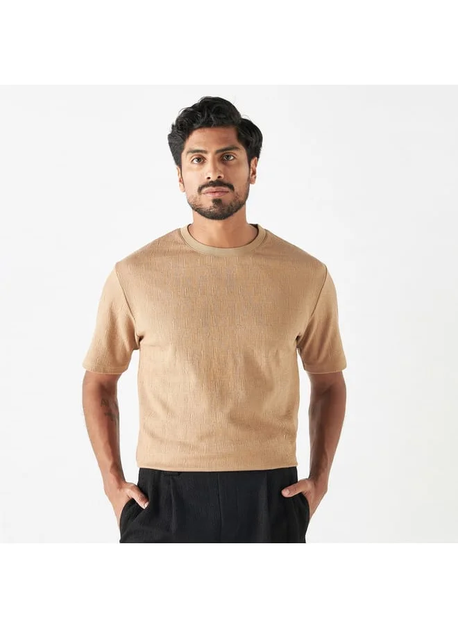 Iconic Iconic Textured T-shirt with Crew Neck and Short Sleeves