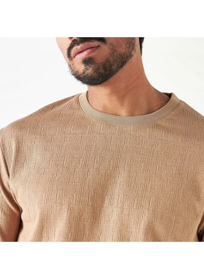 Iconic Iconic Textured T-shirt with Crew Neck and Short Sleeves