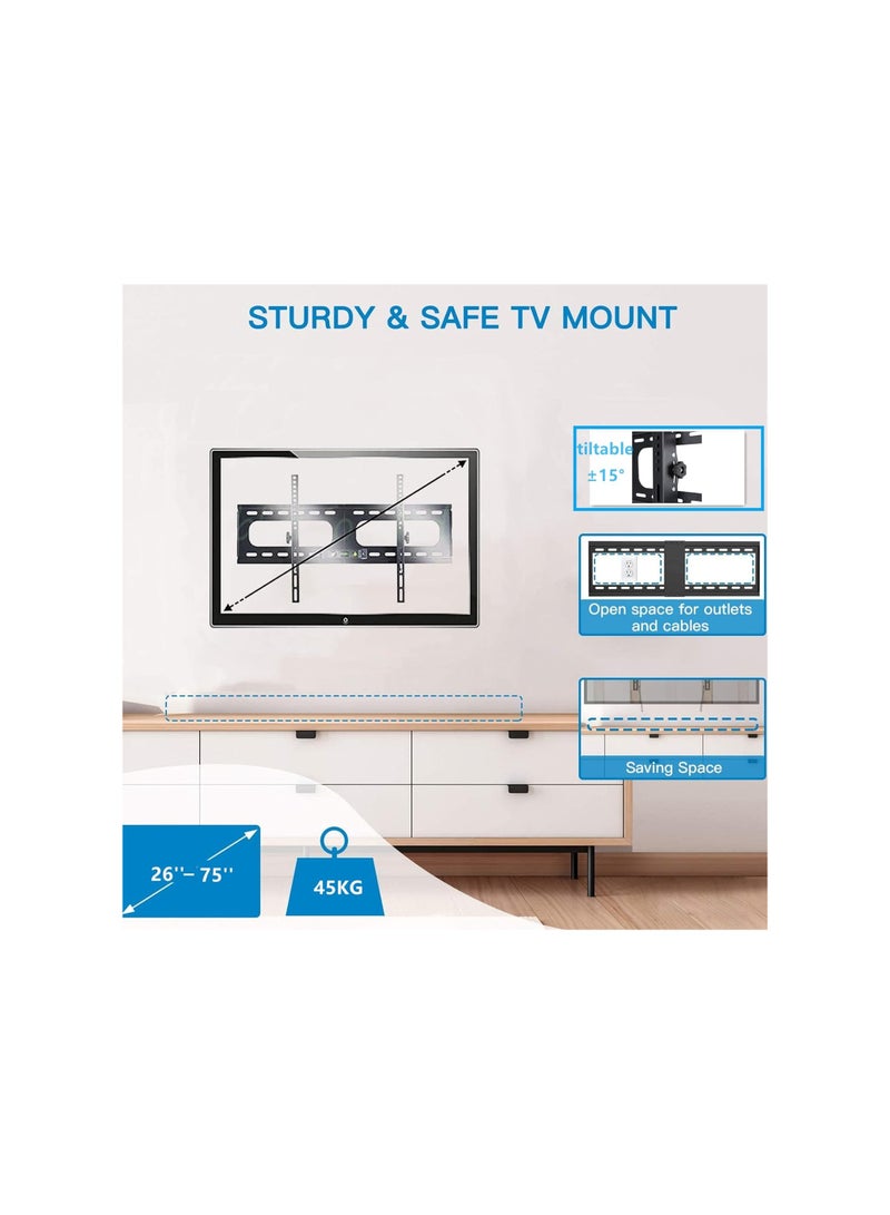 ELTERAZONE 26" - 75" Fixed TV Wall Mount Bracket, Universal Tilt TV Heavy Duty Wall Mount Adjustable TV Stand for LED LCD OLED Plasma TV with Super Strong 50kg Weight Capacity VESA up to 700 x 400 - Image 2