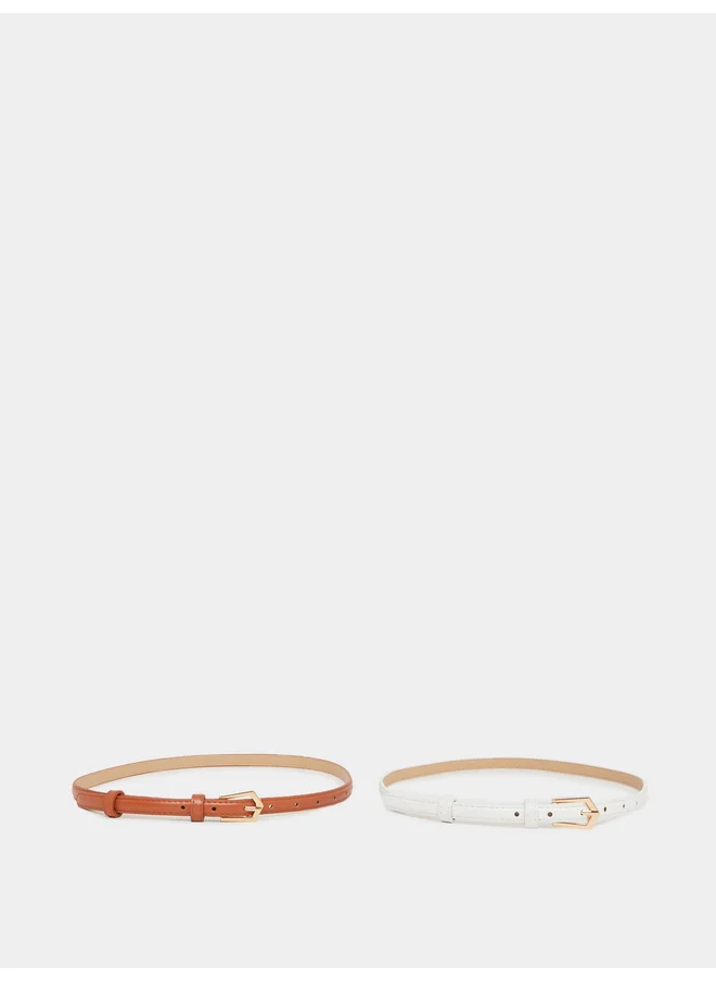 ستايلي Styli Set of 2 - Solid Narrow Belt with Tang Closure