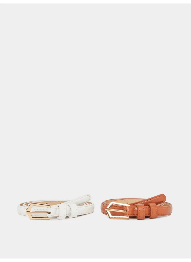 ستايلي Styli Set of 2 - Solid Narrow Belt with Tang Closure