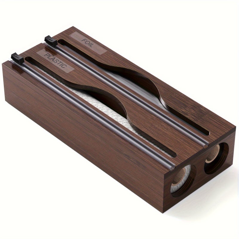 1pc 2 in 1 Wrap Dispenser with Cutter And Labels, Bamboo Plastic Wrap, Aluminum Foil And Wax Paper Dispenser for Kitchen Drawer, Bamboo Roll Organizer Holder, Black Wrap Dispenser, White Wrap Dispenser - Image 3