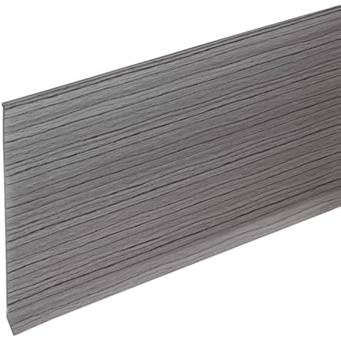 20FT X 6" BASEBOARD TRIM PEEL AND STICK FLEXIBLE MOLDING TRIMS, SELF ADHESIVE PVC WALL BASE COVE BASE BASEBOARDS FOR WALLS CORNER, DEEP GRAY WOOD GRAIN - Image 1