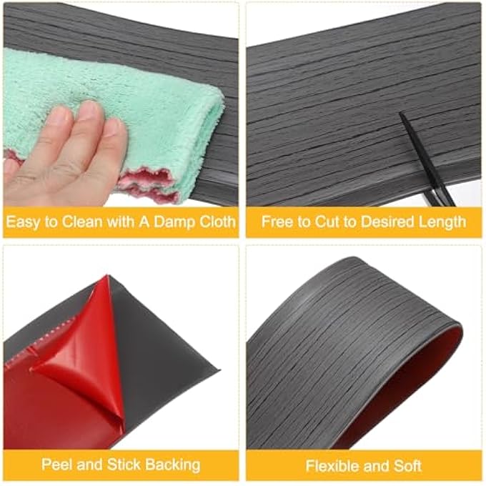 20FT X 6" BASEBOARD TRIM PEEL AND STICK FLEXIBLE MOLDING TRIMS, SELF ADHESIVE PVC WALL BASE COVE BASE BASEBOARDS FOR WALLS CORNER, DEEP GRAY WOOD GRAIN - Image 3