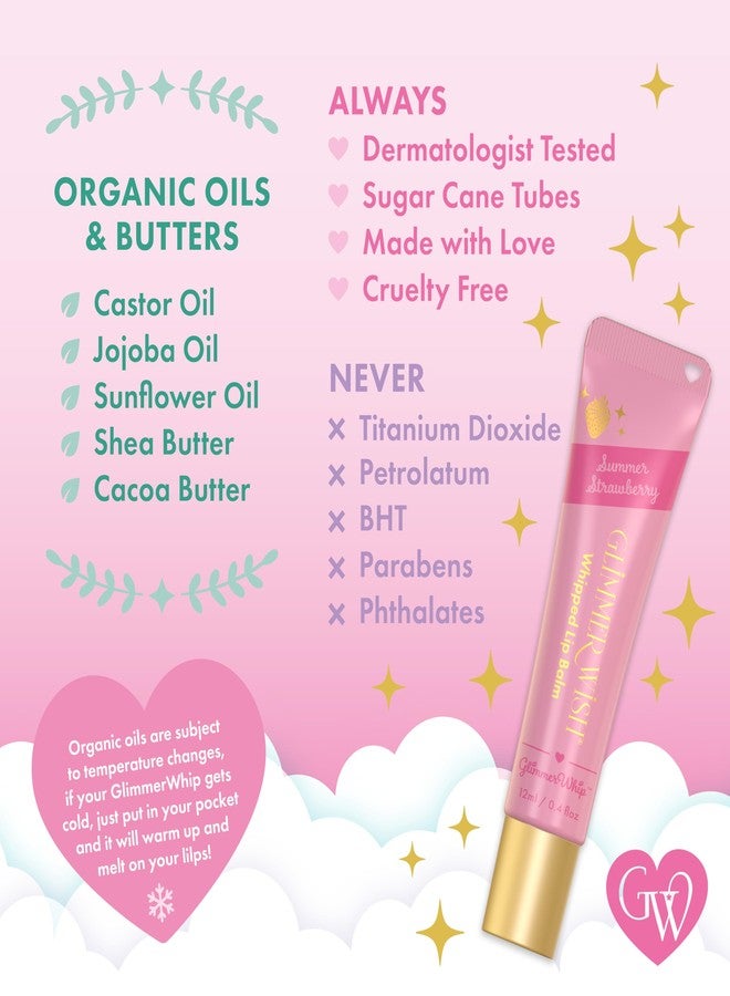 Glimmer Wish Glimmer Whip Hydrating Lip Balm, Whipped Lip Butter Treatment with Organic Nourishing Oils and Butters, Vegan and Cruelty Free Lip Moisturizer for Soft Lips (Summer Strawberry - Image 4