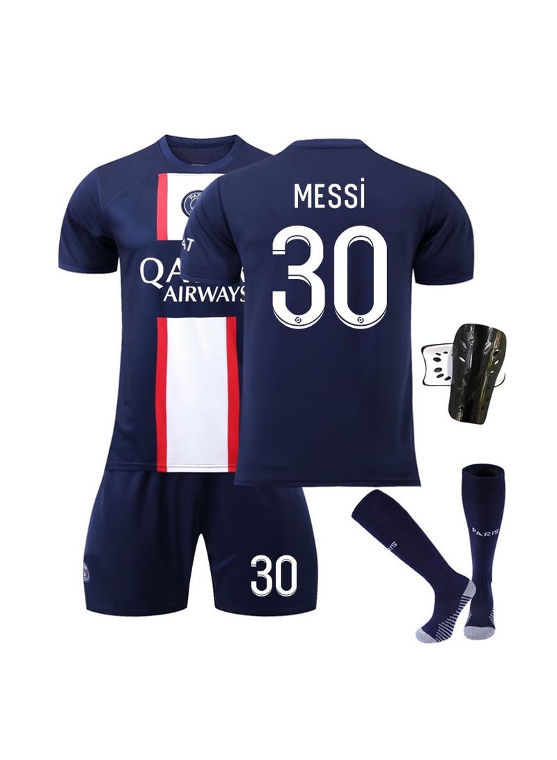 عام مجموعة هدايا قميص كرة القدم المنزلي لباريس سان جيرمان 22-23 ميسي #30 قميص كرة القدم / شورت / جوارب + معدات حماية، للأطفال والكبار، هدية لأصدقاء المشجعين - Image 1