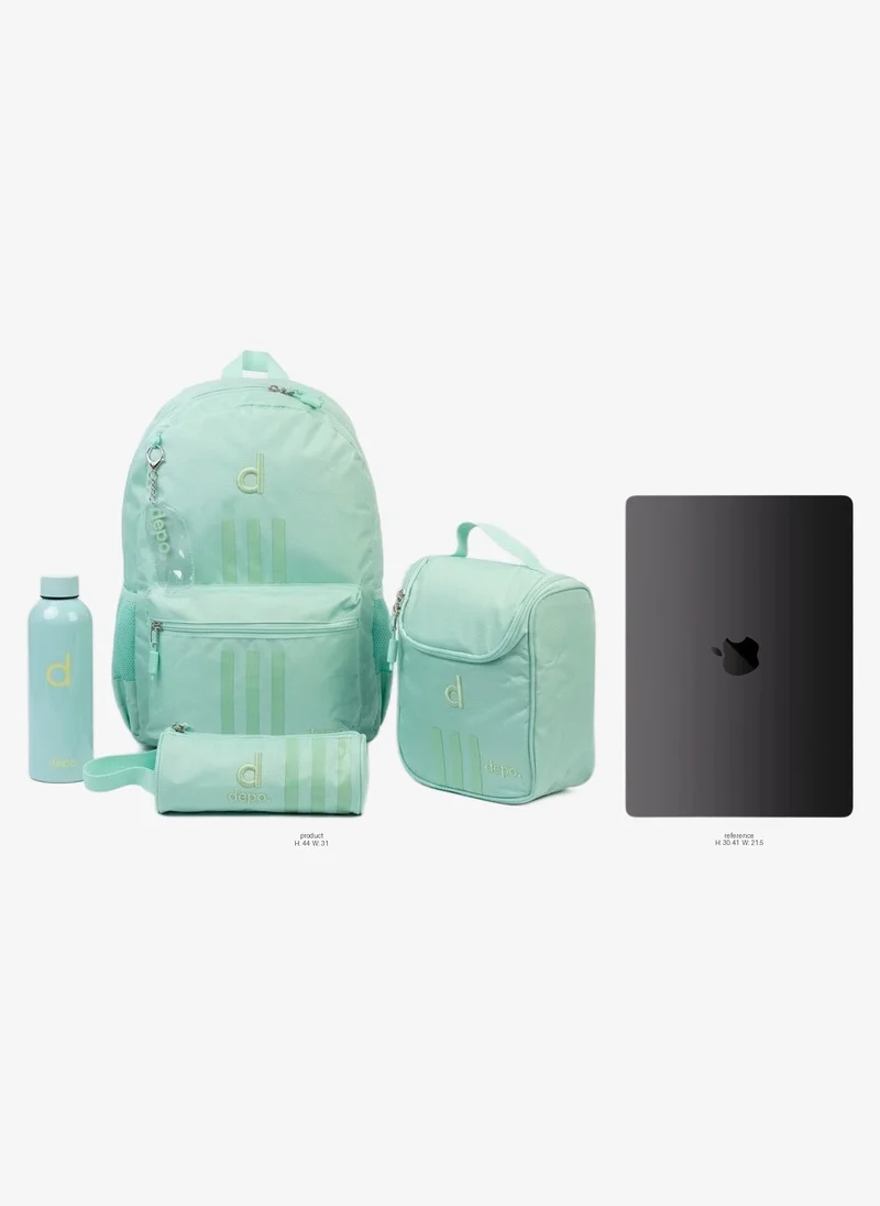 Depo DEPO Premium 4-Piece School Essentials Set – 44cm Water-Resistant Backpack, Insulated Lunch Bag, Pencil Case & 500ml Stainless Steel Water Bottle | Lightweight | Mint Green