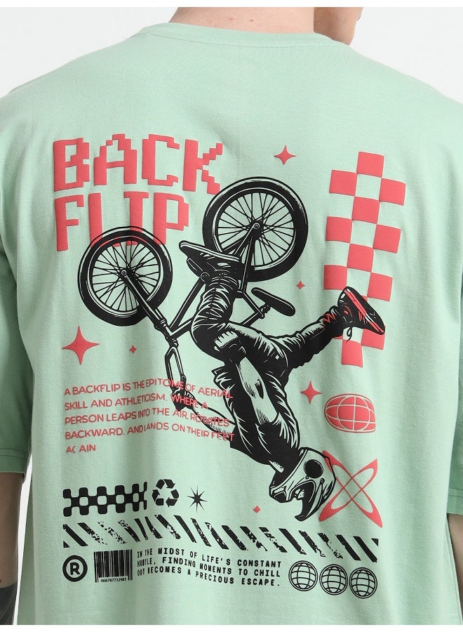 QUCO Green Oversized Printed T-Shirt for Men - Image 3