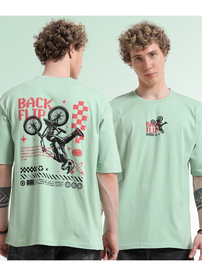 QUCO Green Oversized Printed T-Shirt for Men - Image 1
