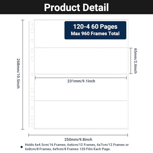 ENPOINT 120 Film Holder 120-4, Pack of 60 120 Film Negative Sleeves for Film Negative Storage, Up to 960 Frames - Image 2
