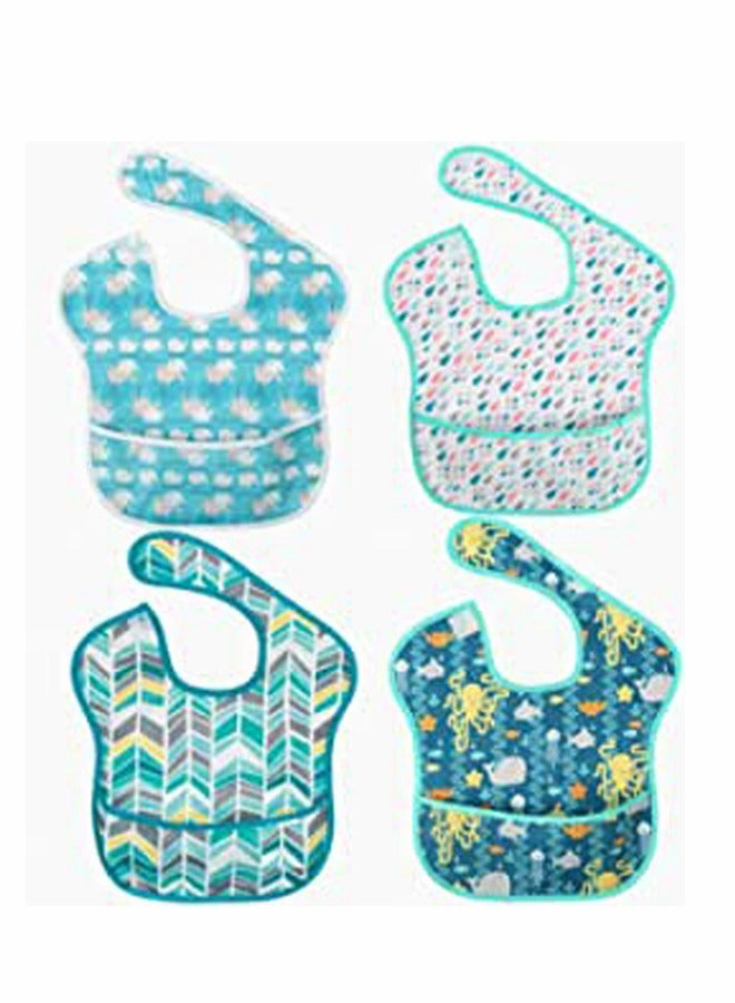 SOLARAE 4 Pack Baby Bibs Unisex Waterproof Bib, Washable Feeding Bibs, Weaning Bibs, Absorbent Drooling Bibs, for Boys Girls Toddle Infant 6-24 Months, Stain and Odor Resistant - Image 1