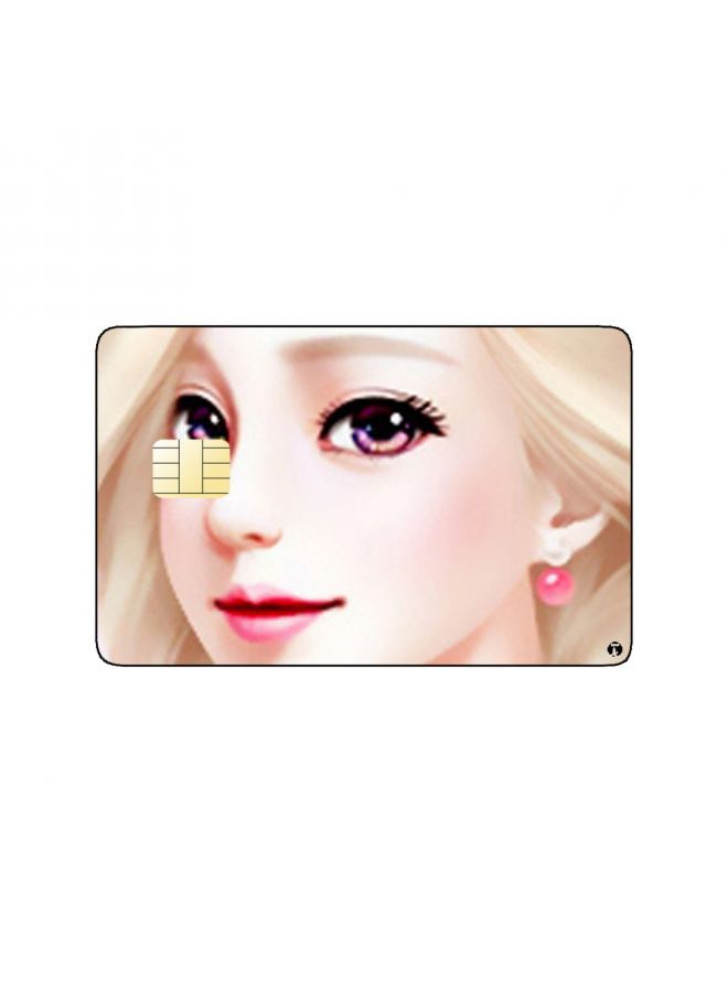 RKN PRINTED BANK CARD STICKER Cute Blond Girl Drawing With Pink Hair - Image 2