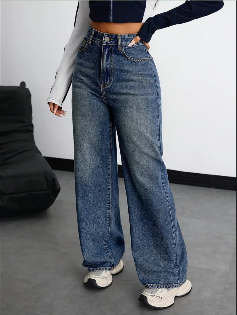 Nifty Women's Denim Stretchable High Waist Baggy Jeans for Women (1479D_BTA_26_Denim_Blue_26) - Image 5