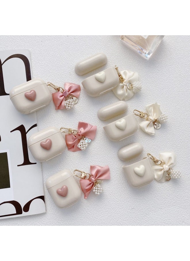 For AirPods 4 Headphone Set Cartoon Diy Doll Pendant Apple 1/2 Generation/pro2 Bluetooth Soft Case Bracelet-Color:Beige Soft Shell + Pendant-Brown Love Heart-Model:Airpods 4 (protective Case)