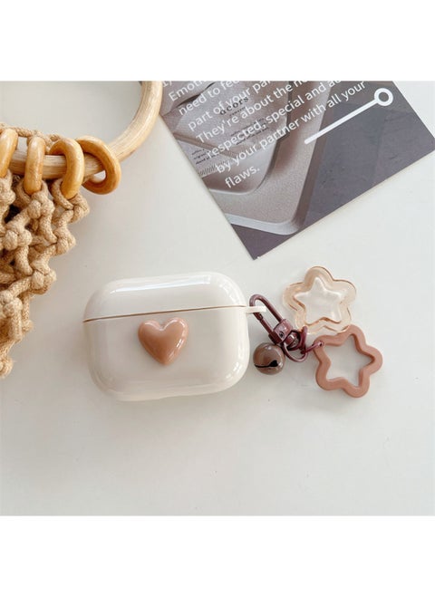 For AirPods 4 Headphone Set Cartoon Diy Doll Pendant Apple 1/2 Generation/pro2 Bluetooth Soft Case Bracelet-Color:Beige Soft Shell + Pendant-Brown Love Heart-Model:Airpods 4 (protective Case)