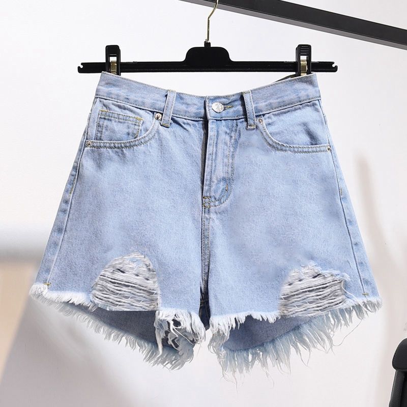 High-Waisted Ripped Denim Shorts For Women, Summer Student A-Line Shorts, Slimming Petite High-Waisted Wide-Leg Trendy Pants - Image 3