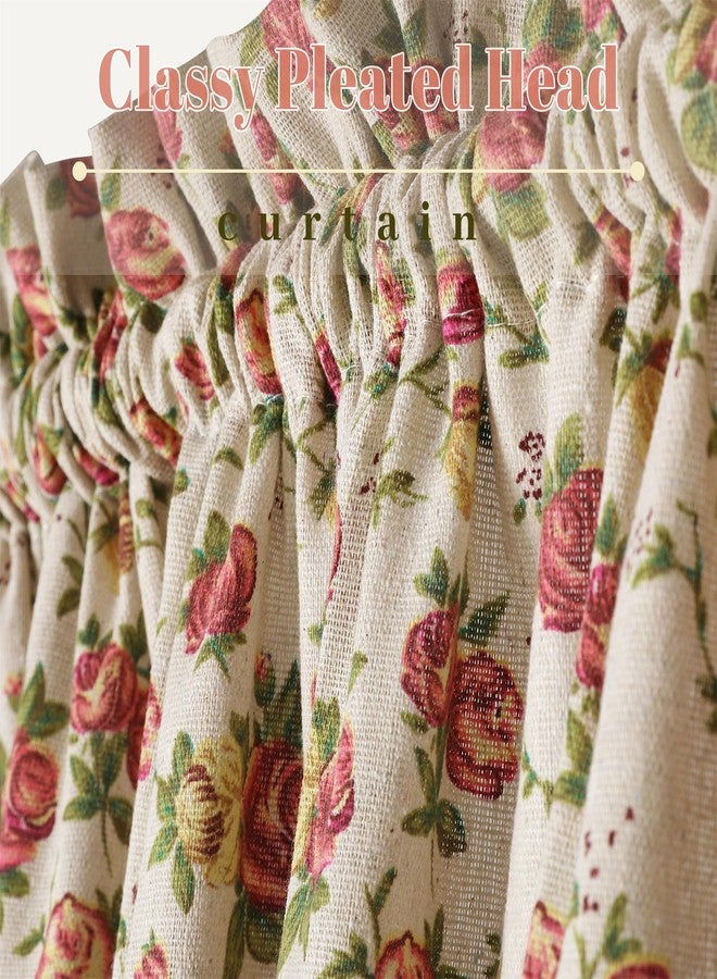 Moslovstar Linen French Door Curtains Set of 2, Elegant Country Style Red Rose Front Door Curtain Dual Rod Pocket Tiebacks Included, 54" W x 72" L - Image 3