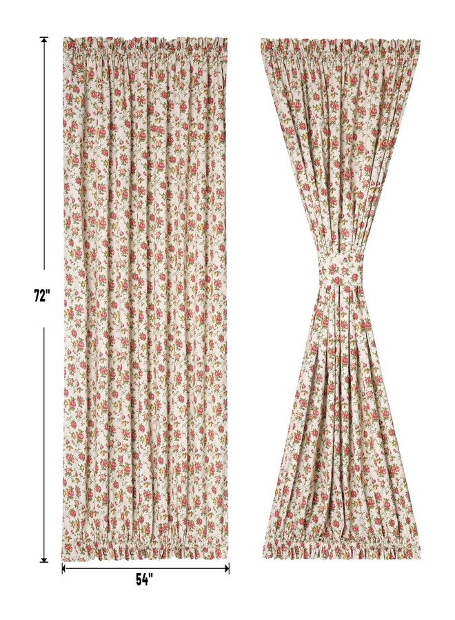 Moslovstar Linen French Door Curtains Set of 2, Elegant Country Style Red Rose Front Door Curtain Dual Rod Pocket Tiebacks Included, 54" W x 72" L - Image 2