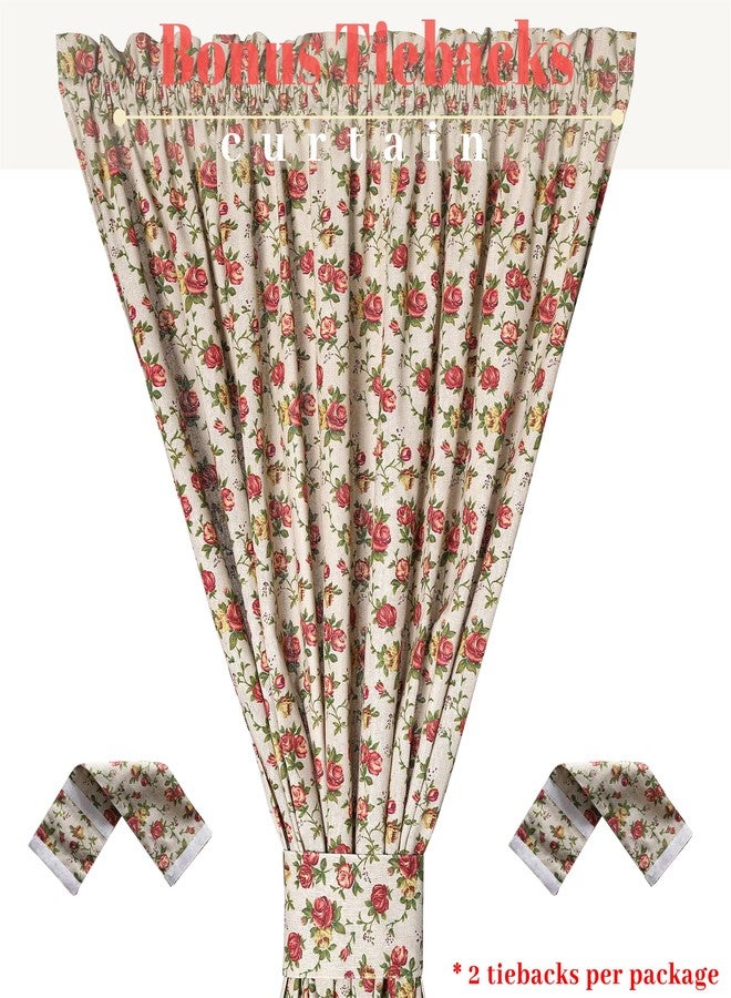 Moslovstar Linen French Door Curtains Set of 2, Elegant Country Style Red Rose Front Door Curtain Dual Rod Pocket Tiebacks Included, 54" W x 72" L - Image 5