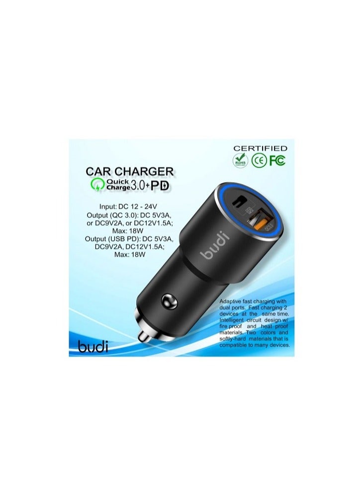 budi Car Fast Charger with Type C Charging Port 36W PD 18W Quick Charge 3.0 Compatible with iPhone/Samsung/MI/Oppo/Vivo/Tablets, Black  - Image 2