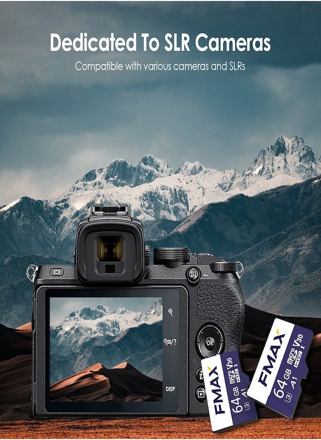 اف ماكس بطاقة ذاكرة مايكرو SDXC بسعة 64 جيجا فئة 10 (U3/ V30/3D) بطاقة فلاش TLC Nand وسرعة كتابة تصل إلى 38 ميجابايت/ثانية - Image 2