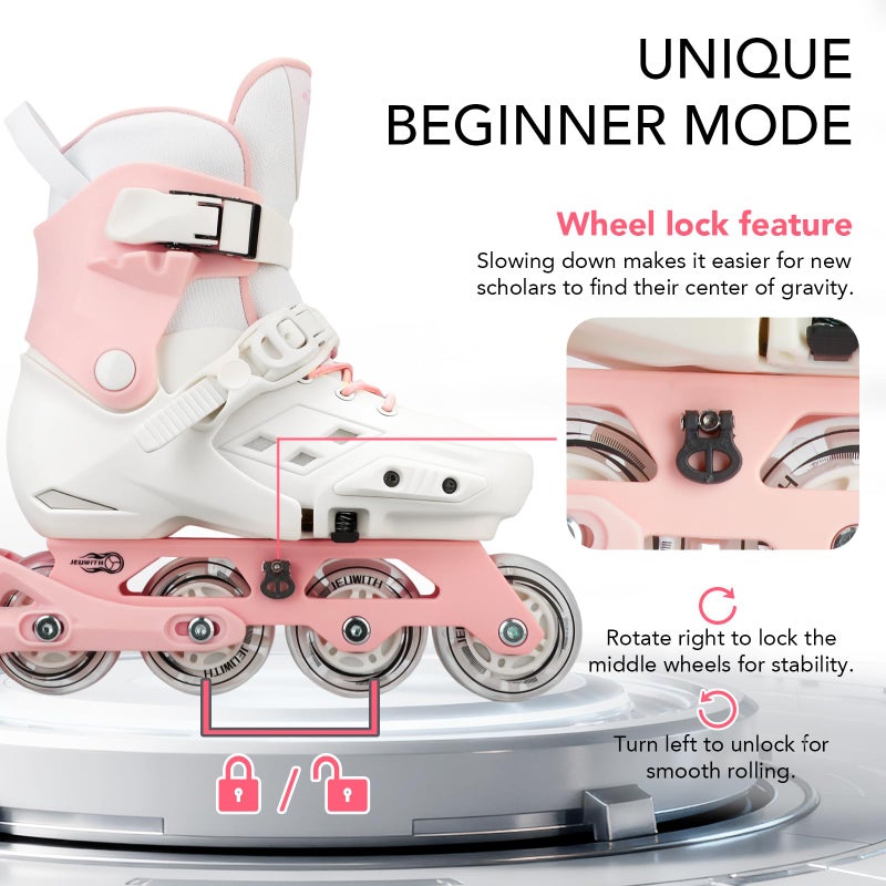 JEUWITH Inline Skates for Kids Girls Boys with Light-Up Wheels,Adjustable Size Suitable for Beginners Roller Skates Blades for Women, Girls and Adult.(Pink 4-7US) - Image 4