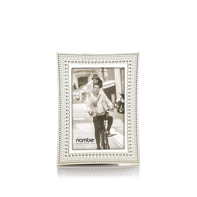 BEADED PICTURE FRAME 4 X 6 PHOTO FRAME WITH TEMPERED GLASS VINTAGE AND CONTEMPORARY DESIGN TABLETOP DISPLAY FAMILY FRIENDS WEDDING GIFT HOME OFFICE DCOR SILVER PLATE AND GLASS
