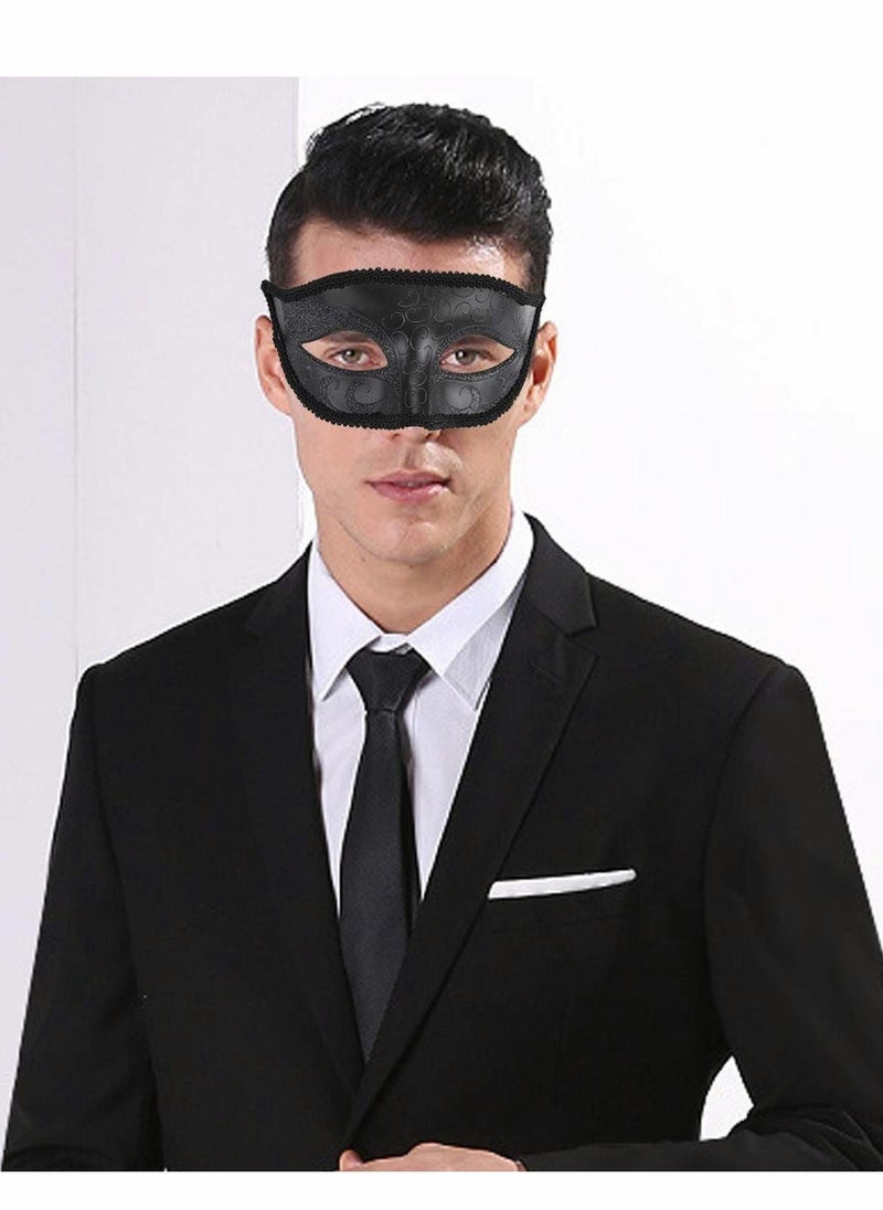 Couples Mardi Gras Venetian Masquerade Masks Set, Side flower Mask and Painted Pattern Half Face Dress Up Mask, Party Costume Accessory (Black)  - Image 1