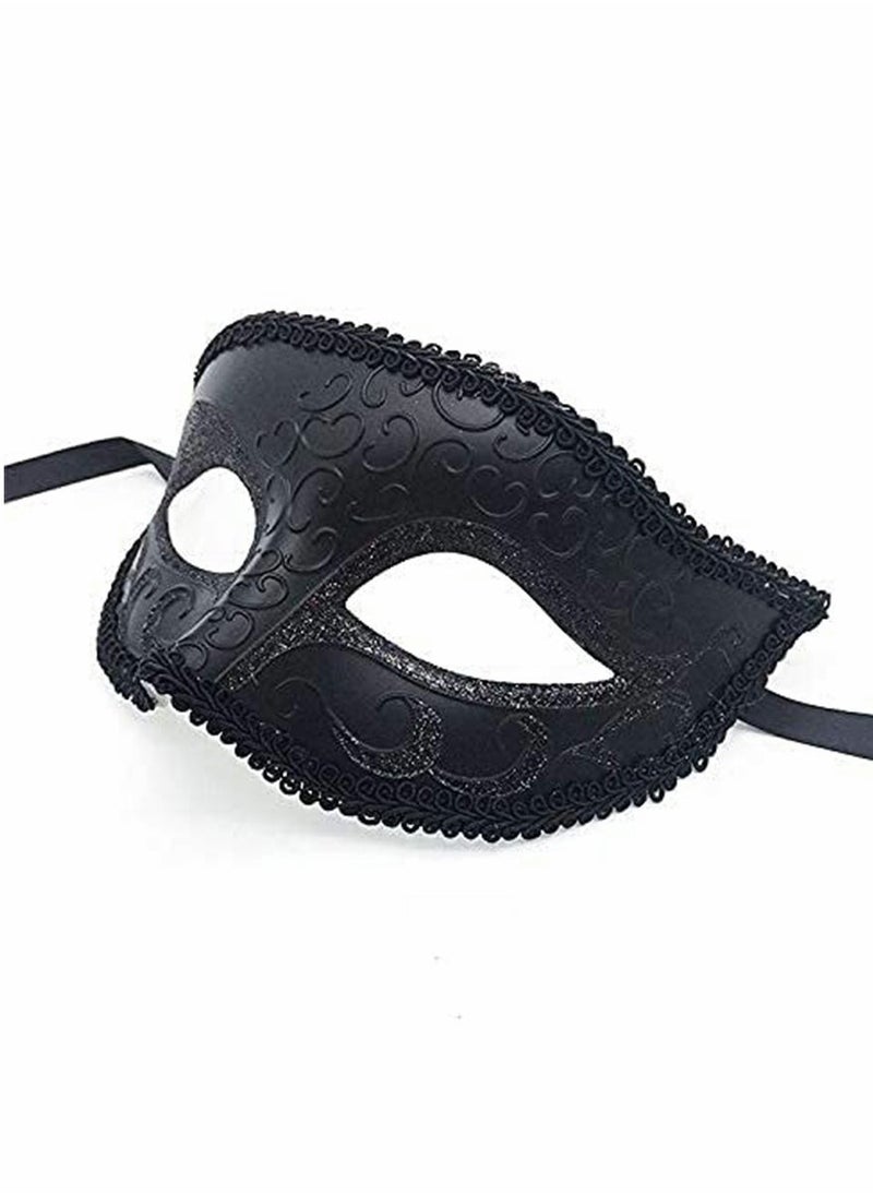 Couples Mardi Gras Venetian Masquerade Masks Set, Side flower Mask and Painted Pattern Half Face Dress Up Mask, Party Costume Accessory (Black)  - Image 4