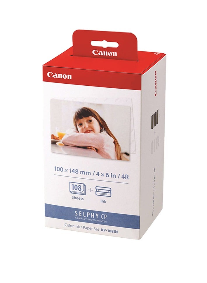 Canon Canon KP-108IN Color Ink Paper Set for Canon Selphy CP910/CP810 Photo Printer, 108 Sheets, White - Image 1