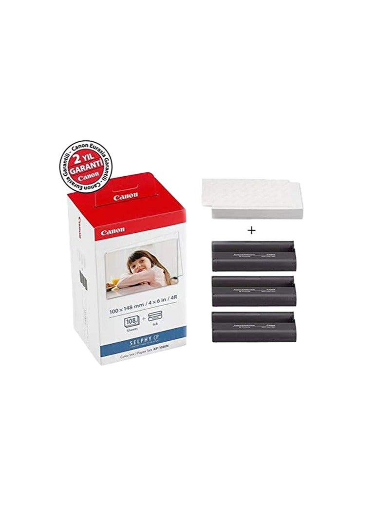 Canon Canon KP-108IN Color Ink Paper Set for Canon Selphy CP910/CP810 Photo Printer, 108 Sheets, White - Image 2
