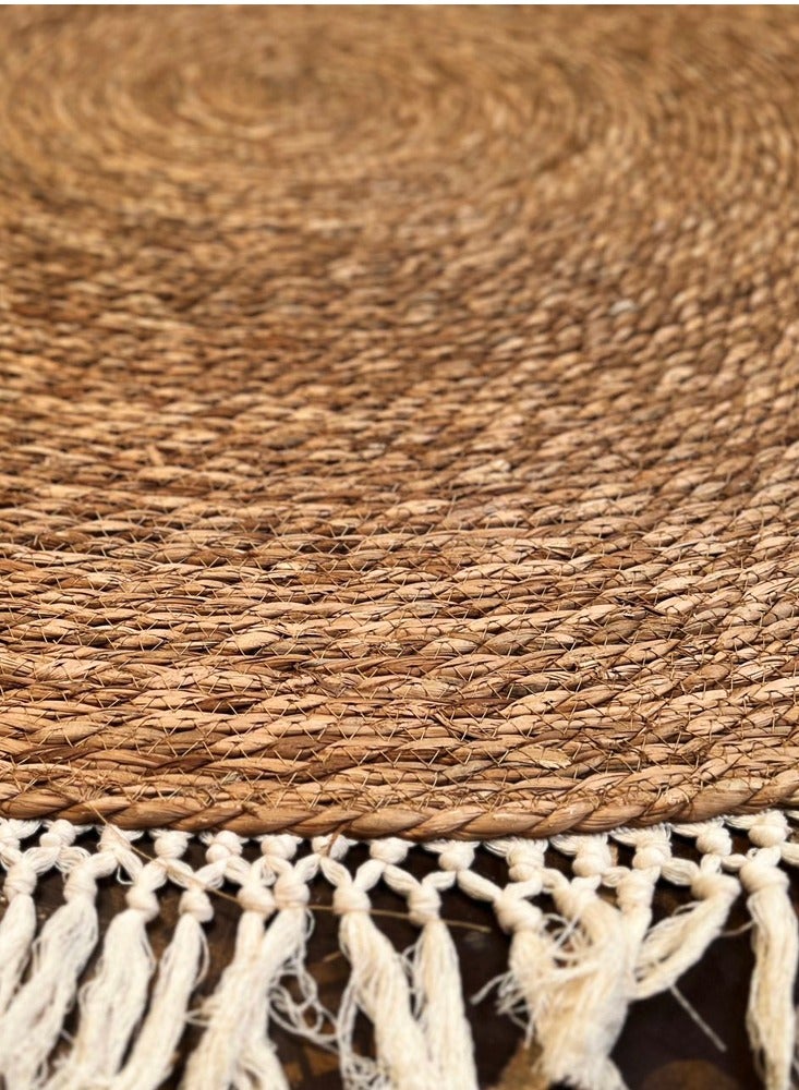 𝐅𝐅𝐃 Reversible Jute Rug - 80x80cm, 100x100cm, 120x120cm - Boho Farmhouse Rug with White Border - Vintage Style Non-Slip Natural Fiber Rug for Living Room, Bedroom, Kitchen - Eco-Friendly Home Decor" - Image 2