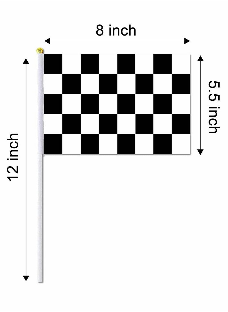 Excefore Hand Held Stick Flags, 20 Pack 8"x5.5" Black and White Checkered Racing Stick Flag for Race Party Supplies  - Image 2