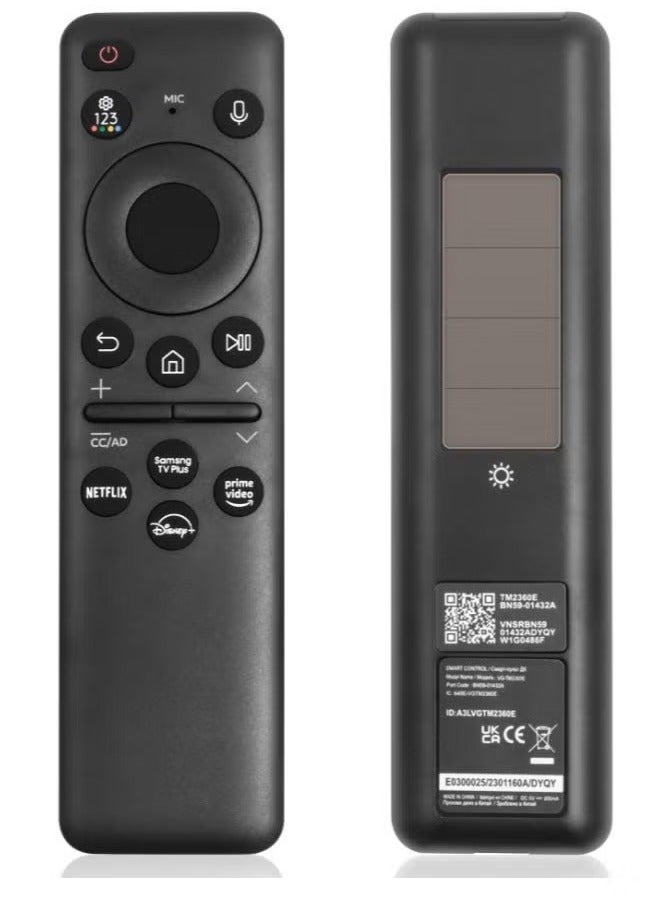 Newest BN59-01432A Solar Voice Replacement Remote for Samsung Neo QLED 8K HDR Smart TVs – Eco-Friendly Rechargeable Remote with Voice Control & 4 Shortcut Buttons – Universal Smart TV Remote Compatible with Select Samsung Models – Black  - Image 1
