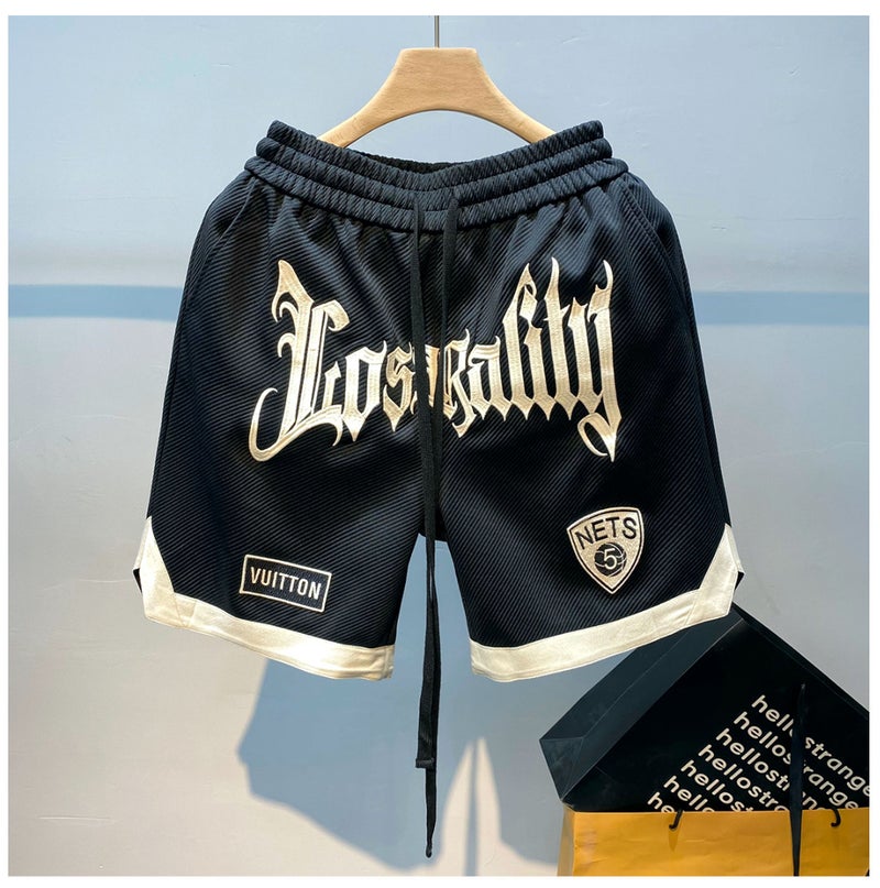 American Basketball Shorts Mens Summer Thin Training Sports Pants Street Hip-Hop Fashion Brand Embroidered Loose Pants Black 