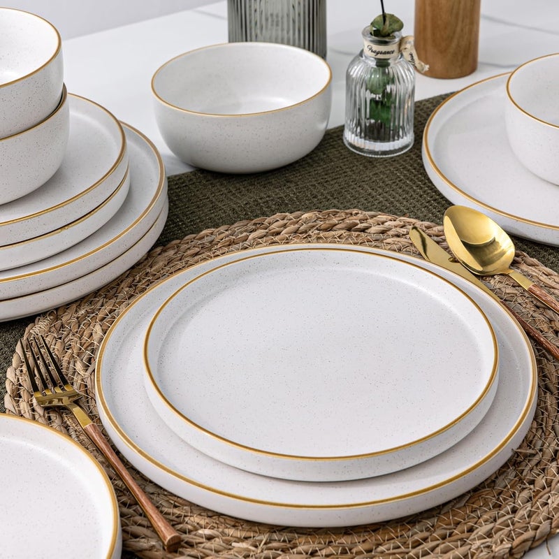 AmorArc Stoneware Dinnerware Sets for 4Reactive Ceramic Plates and Bowls SetHighly Chip and Crack Resistant  Dishwasher  Microwave Safe  Round Dishes Set Service for 4 12pc - Image 5