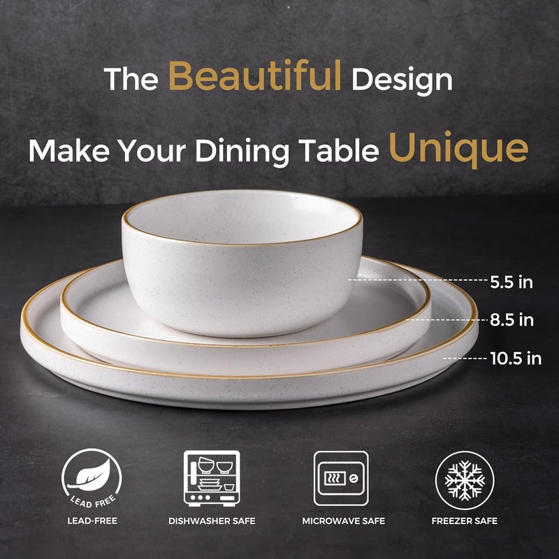AmorArc Stoneware Dinnerware Sets for 4Reactive Ceramic Plates and Bowls SetHighly Chip and Crack Resistant  Dishwasher  Microwave Safe  Round Dishes Set Service for 4 12pc - Image 2