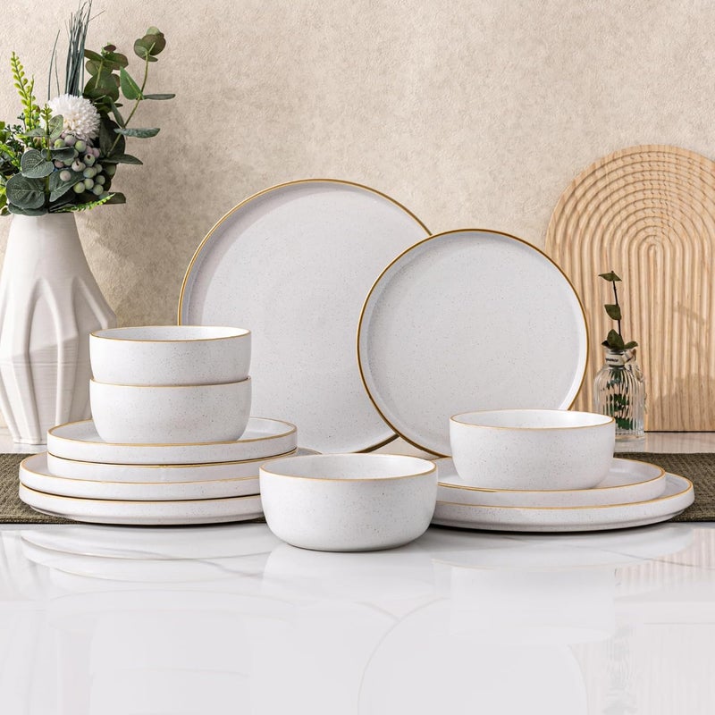 AmorArc Stoneware Dinnerware Sets for 4Reactive Ceramic Plates and Bowls SetHighly Chip and Crack Resistant  Dishwasher  Microwave Safe  Round Dishes Set Service for 4 12pc - Image 1
